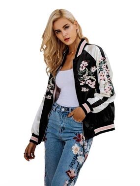Reversible Sukajan Souvenir Satin Bomber Jacket Floral Phoenix Embroidered S/M